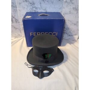 Ferrecci Gray Wool Top Hat W/ Feathers & Mask Victorian Steampunk Men's Size XL